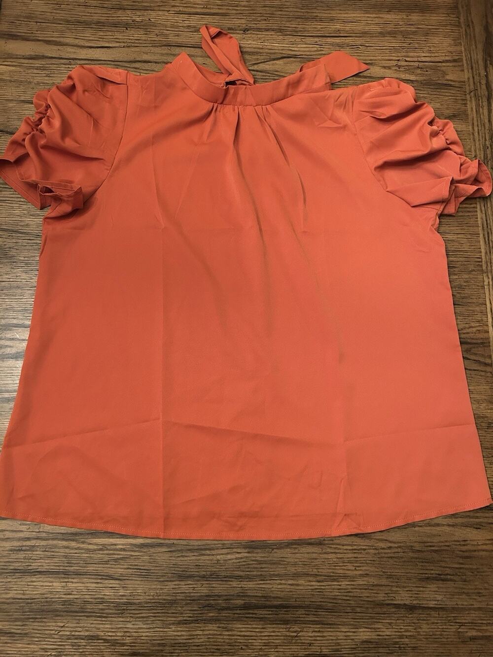 BTFBM Coral Blouse Puff Sleeve With Back Beck Tie Size XL